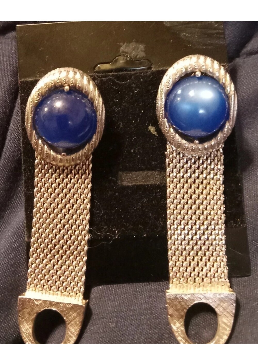 Silver-Tone Mesh Shirt Guards with Blue Cabochon Accents